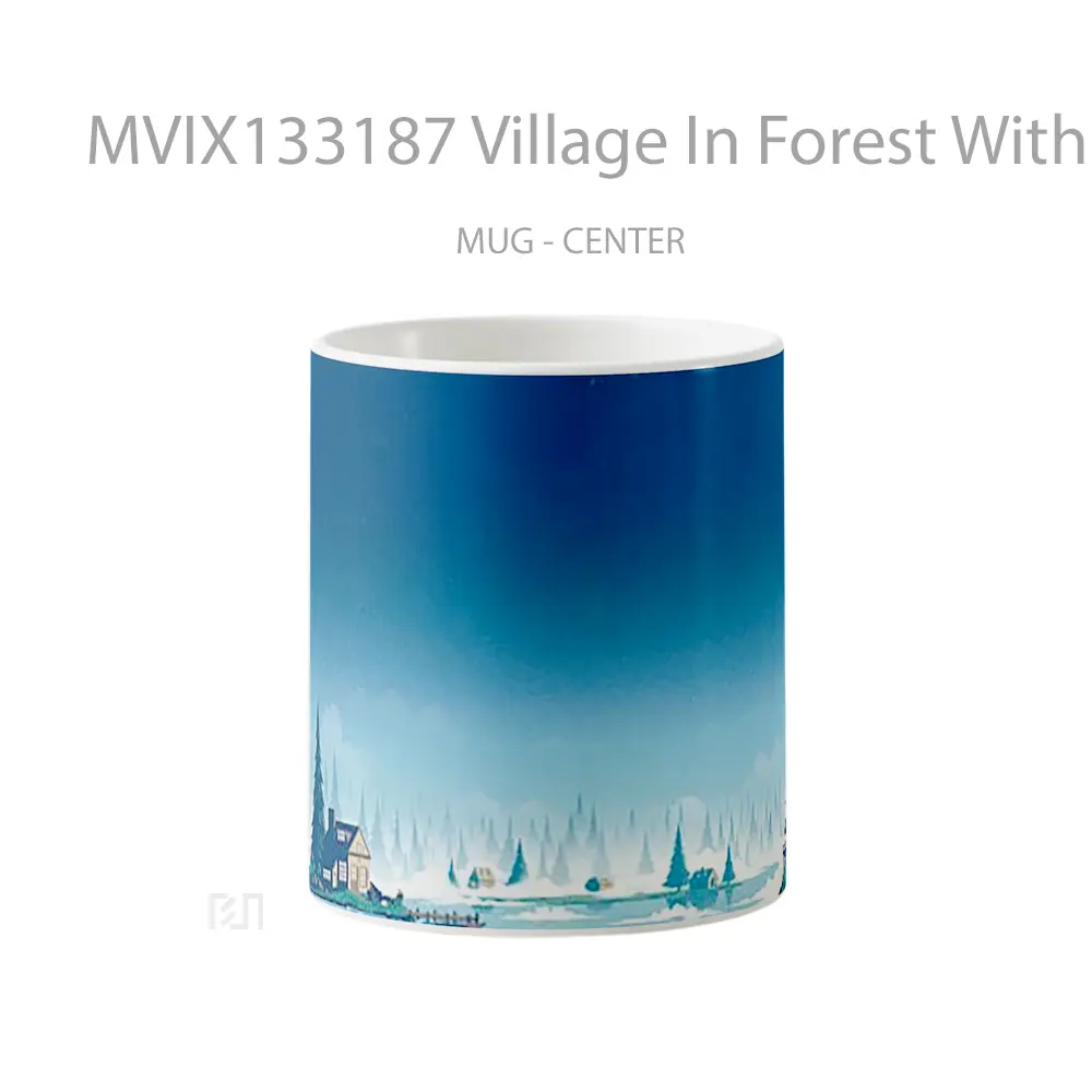 Mug Village In Forest With Lake In Winter Gelas Pemandangan Alam