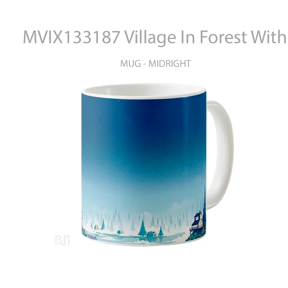 Mug Village In Forest With Lake In Winter Gelas Pemandangan Alam - All-side / Desain