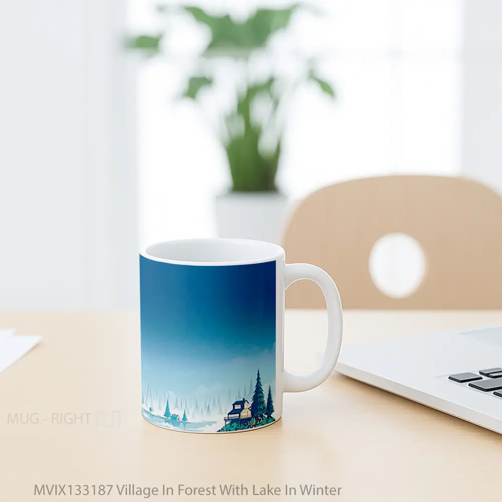 Mug Village In Forest With Lake In Winter Gelas Pemandangan Alam - All-side / Desain