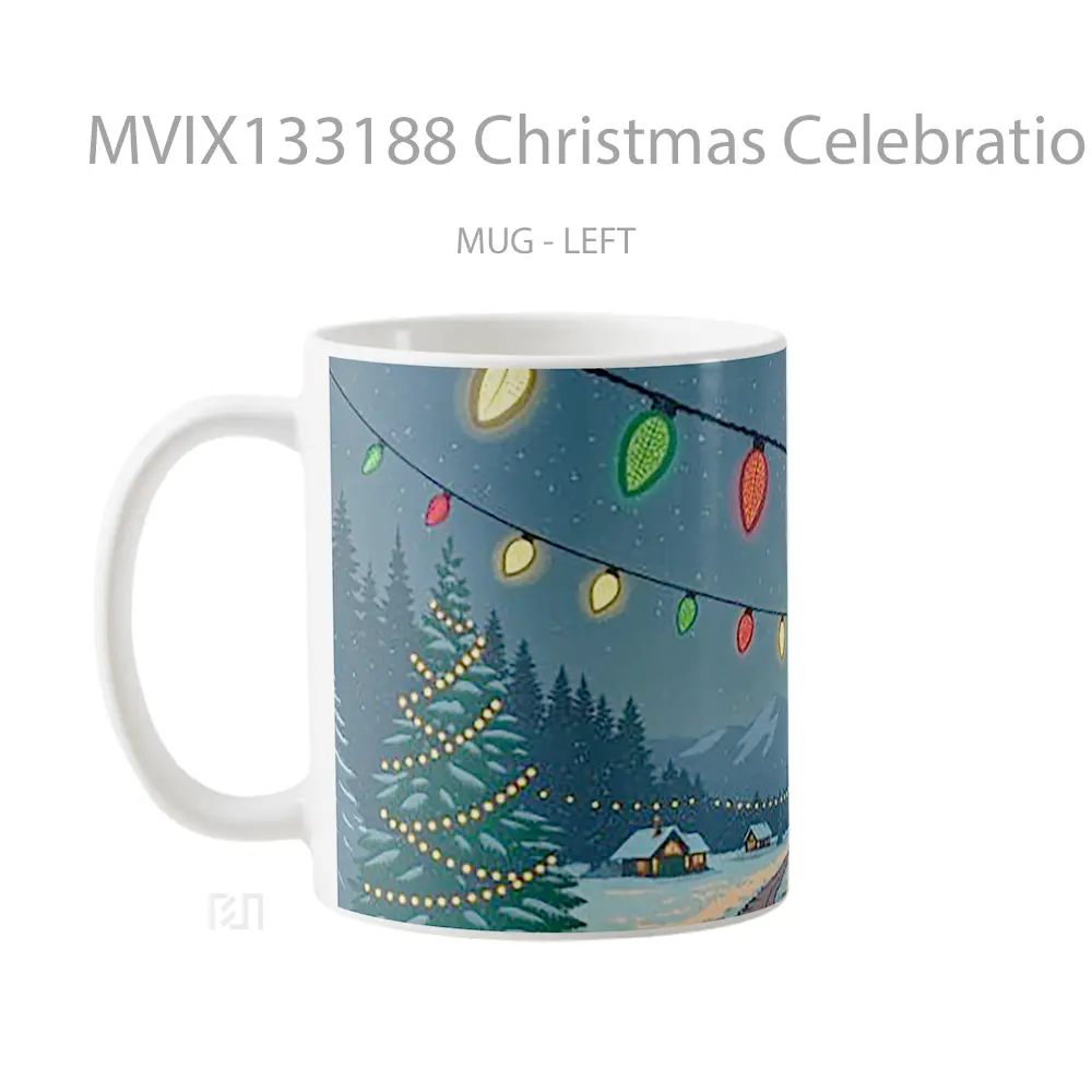 Mug Christmas Celebration In Forest Village Gelas Pemandangan Alam - All-side / Desain