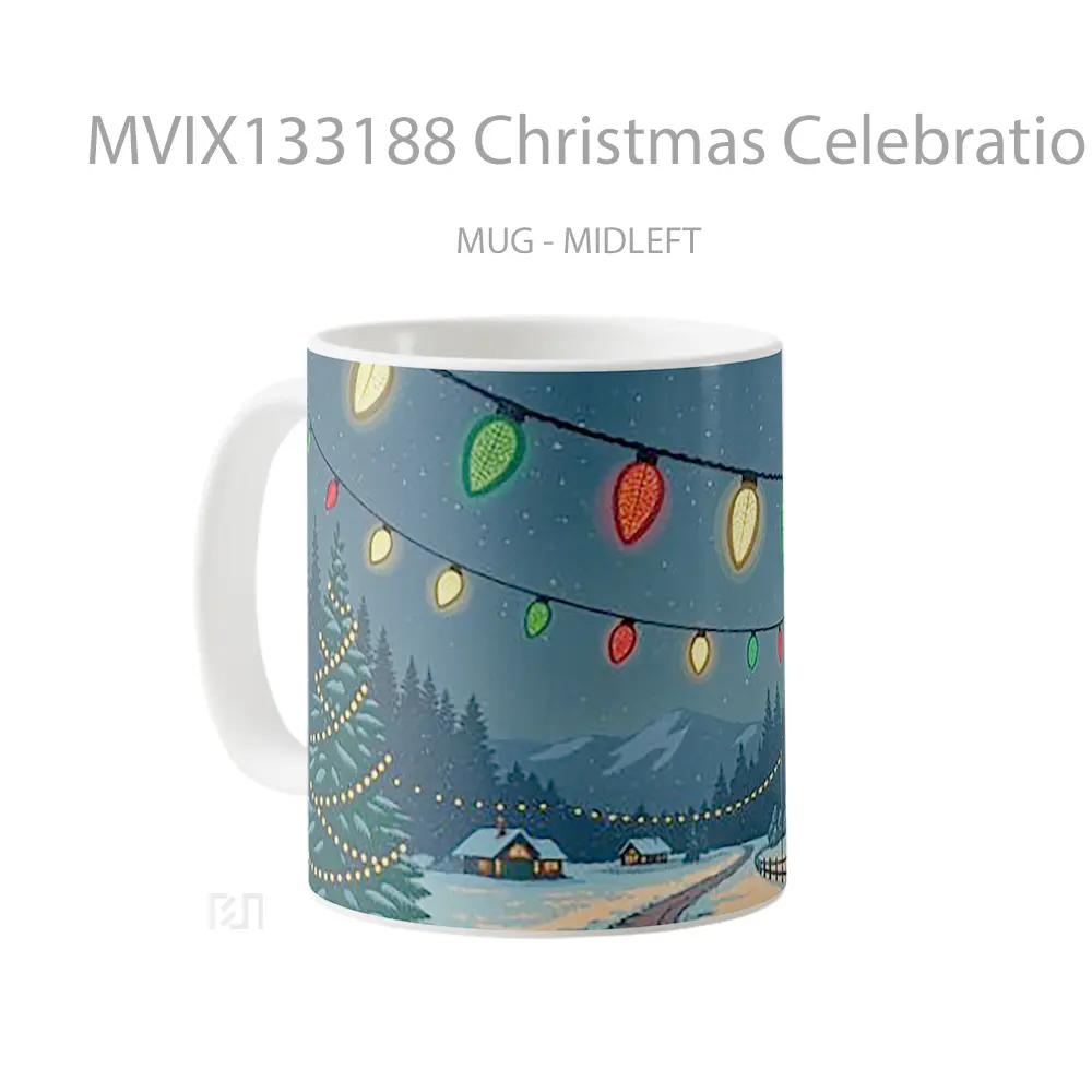 Mug Christmas Celebration In Forest Village Gelas Pemandangan Alam - All-side / Desain