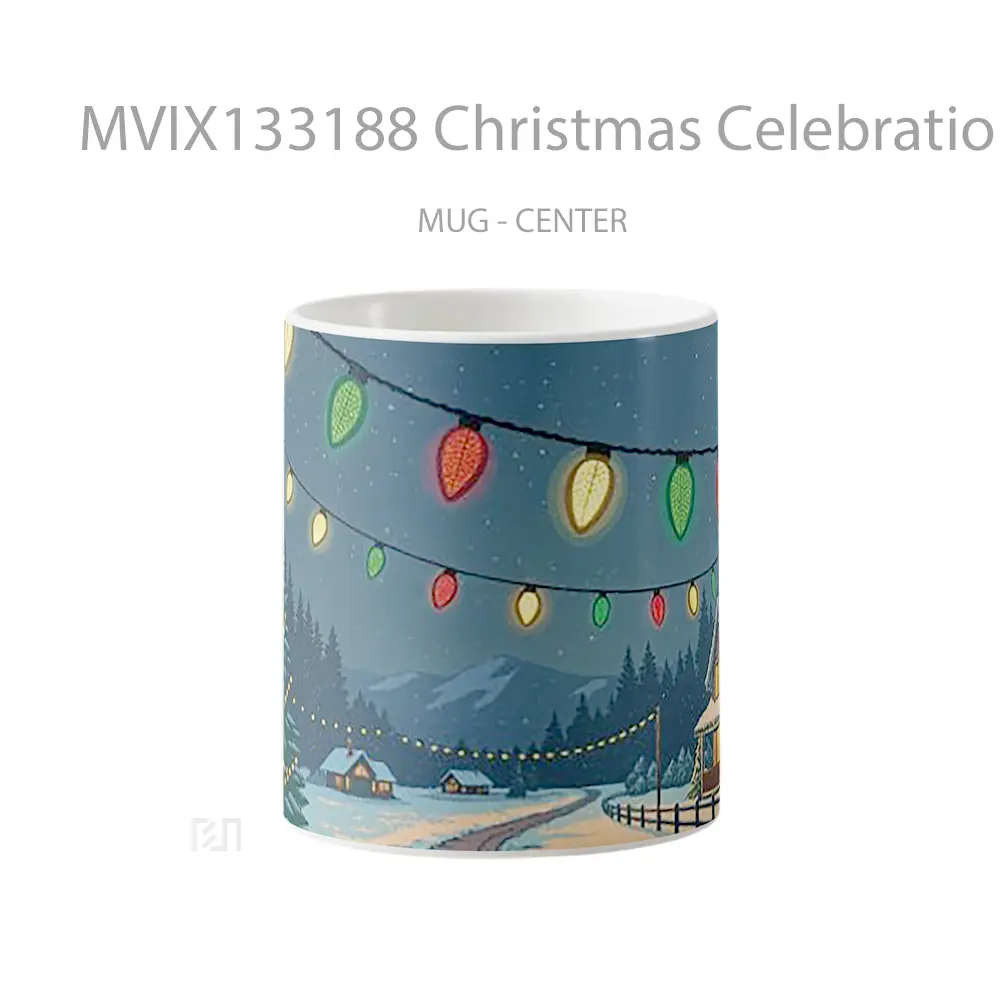 Mug Christmas Celebration In Forest Village Gelas Pemandangan Alam