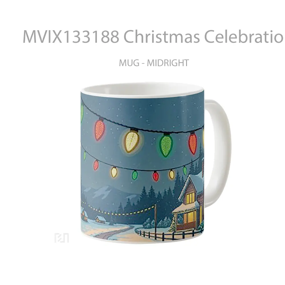 Mug Christmas Celebration In Forest Village Gelas Pemandangan Alam - All-side / Desain