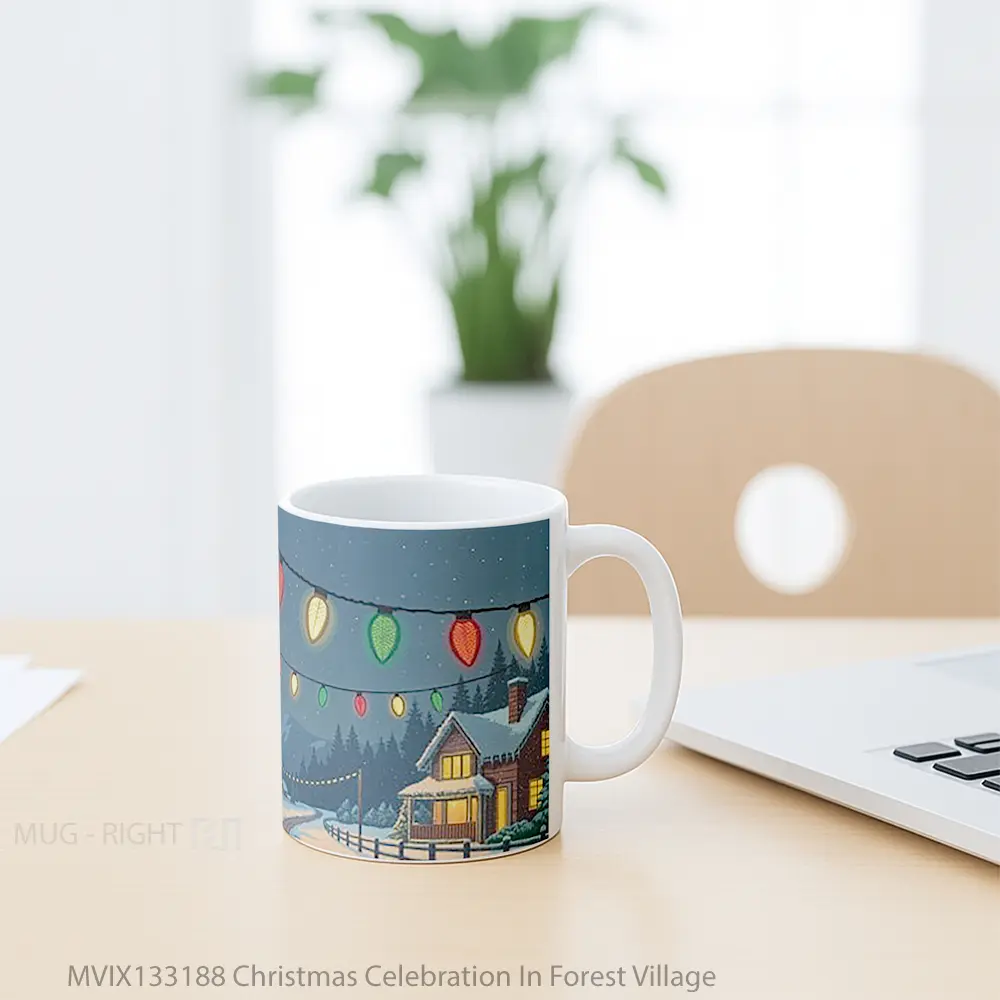 Mug Christmas Celebration In Forest Village Gelas Pemandangan Alam - All-side / Desain