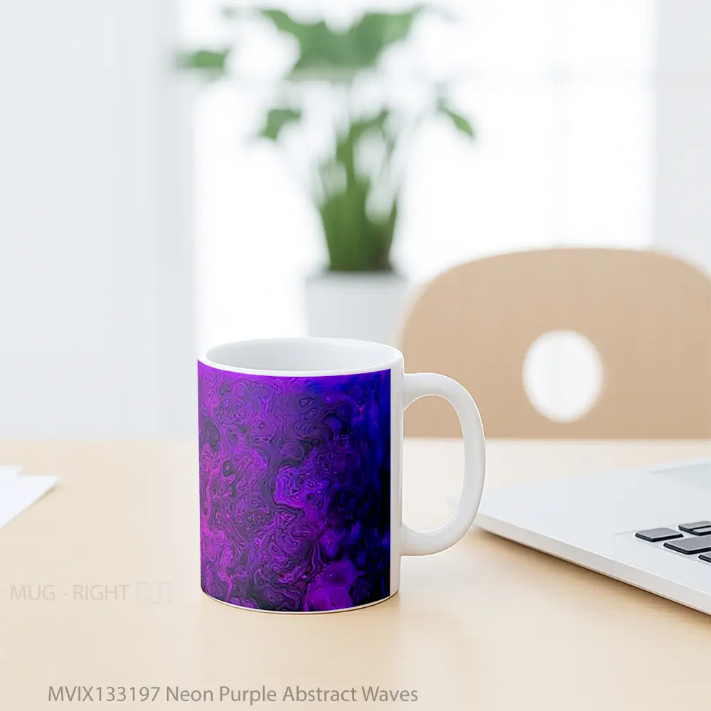 Mug Neon Purple Abstract Waves Gelas Seni Modern - All-side / Desain