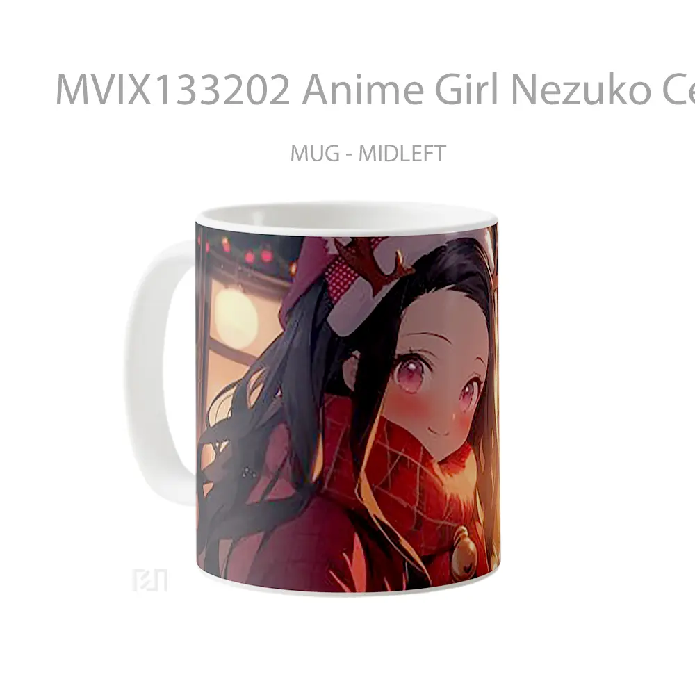 Mug Anime Girl Nezuko Celebrating Christmas Cangkir Anime - All-side / Desain