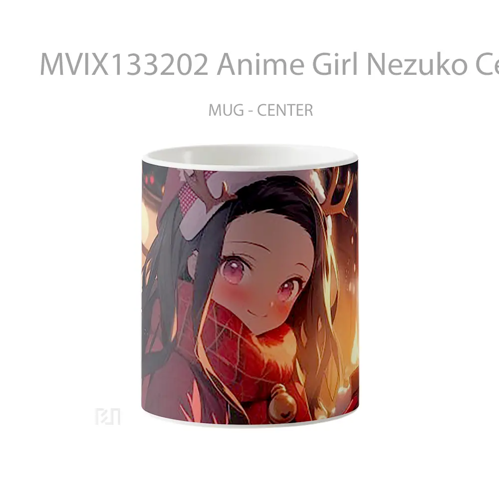Mug Anime Girl Nezuko Celebrating Christmas Cangkir Anime