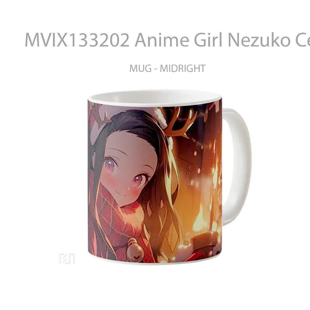 Mug Anime Girl Nezuko Celebrating Christmas Cangkir Anime - All-side / Desain