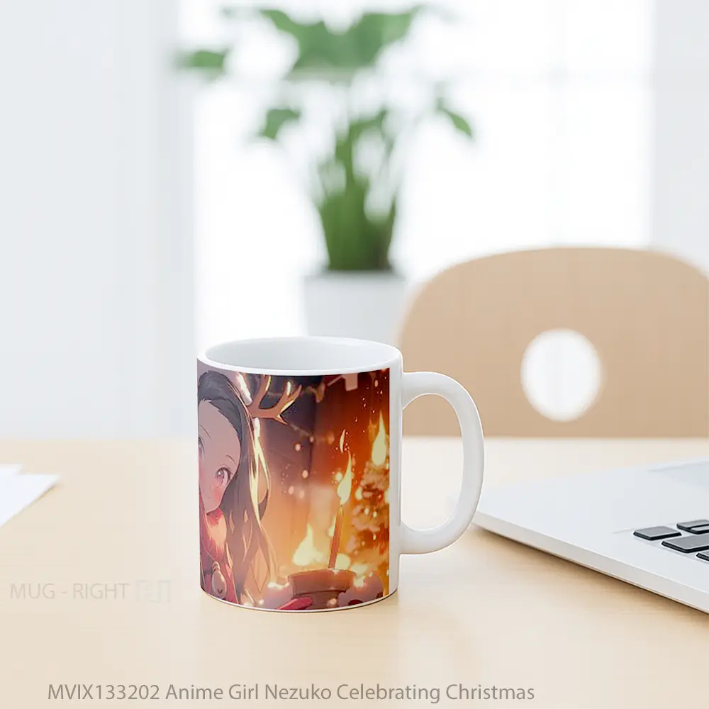 Mug Anime Girl Nezuko Celebrating Christmas Cangkir Anime - All-side / Desain