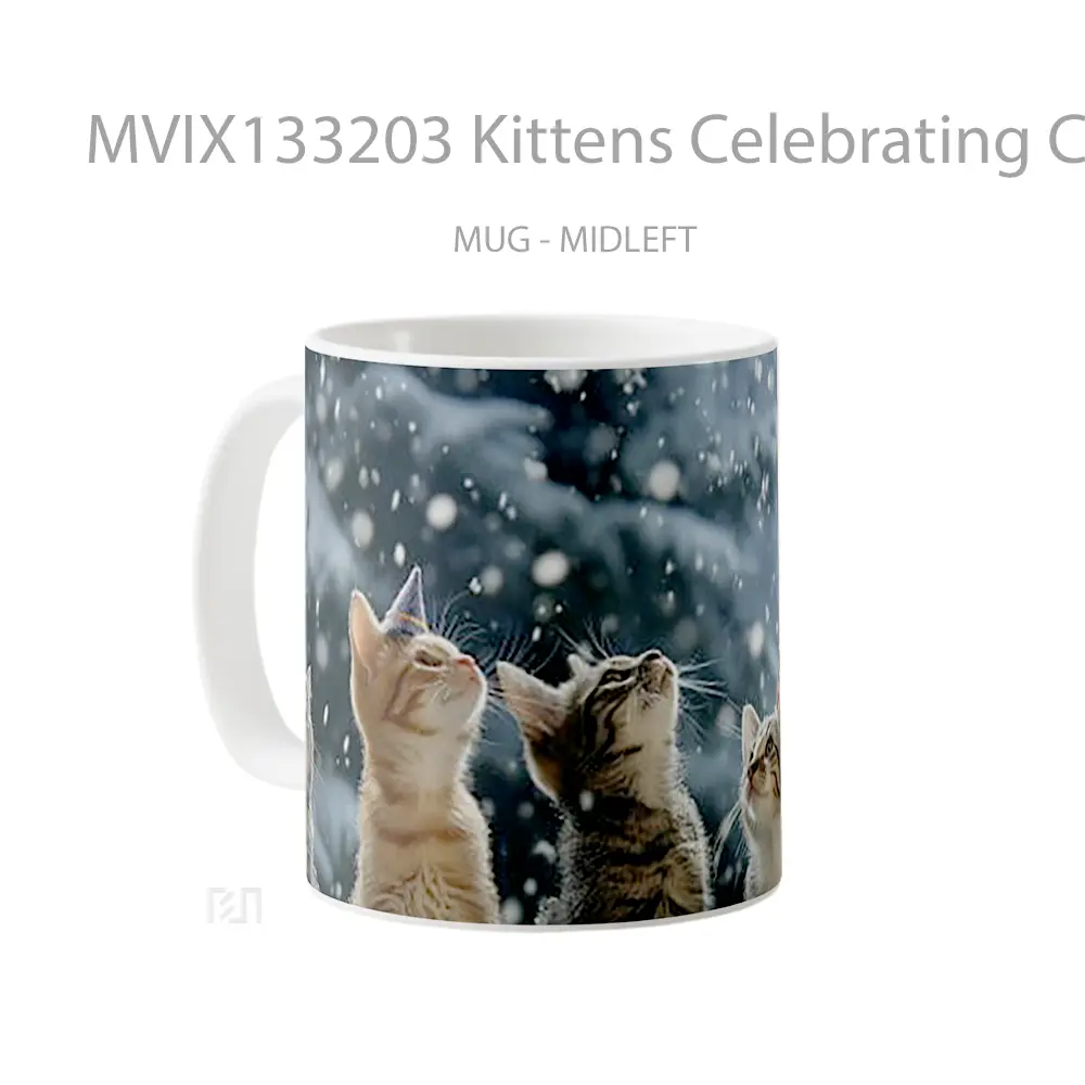 Mug Kittens Celebrating Christmas Gelas Keramik Unik - All-side / Desain