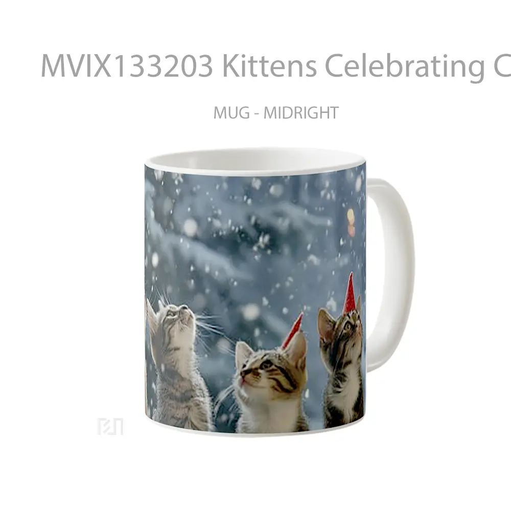 Mug Kittens Celebrating Christmas Gelas Keramik Unik - All-side / Desain