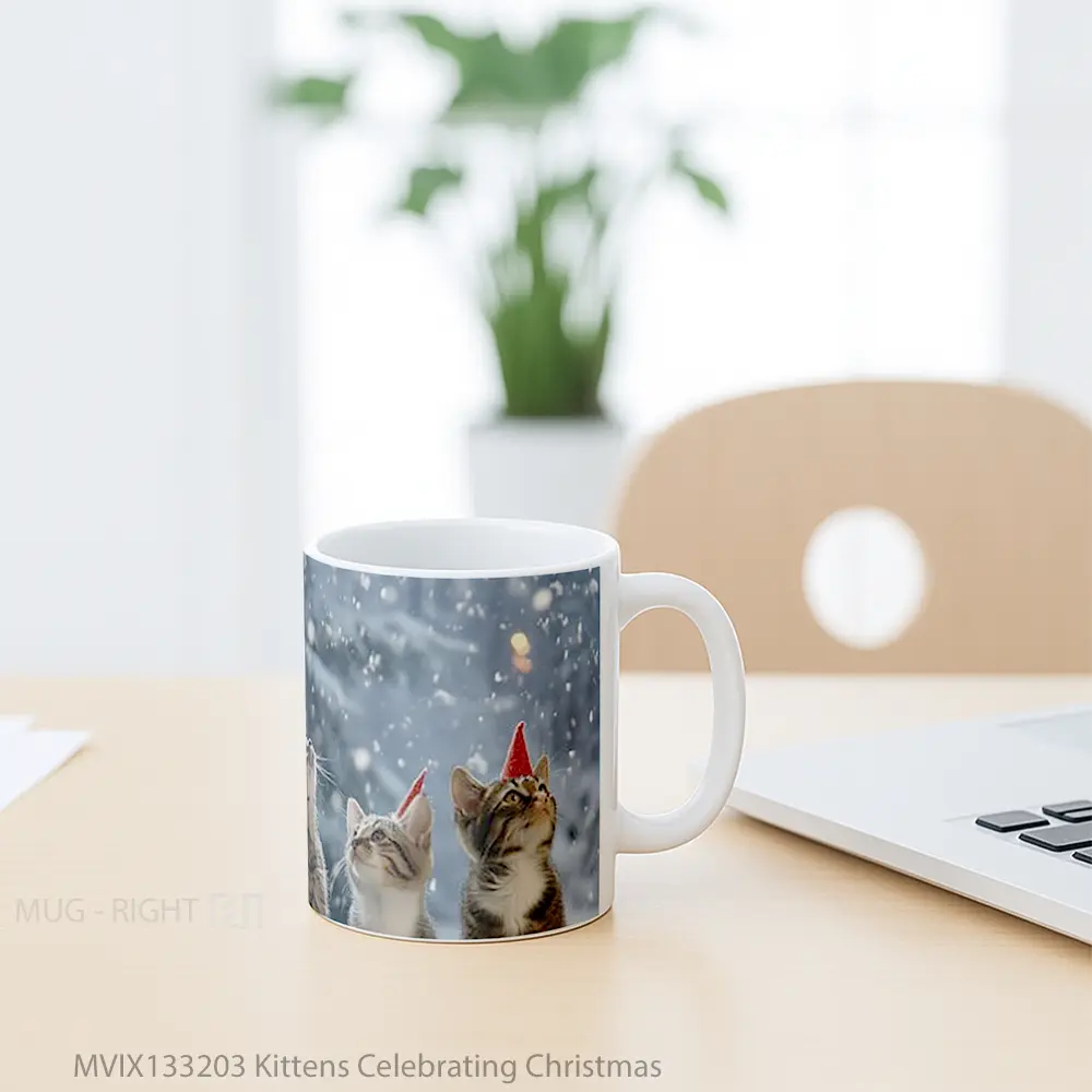 Mug Kittens Celebrating Christmas Gelas Keramik Unik - All-side / Desain