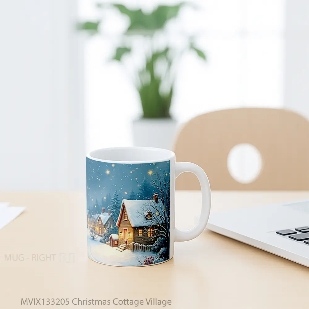 Mug Christmas Cottage Village Gelas Keramik Unik - All-side / Desain