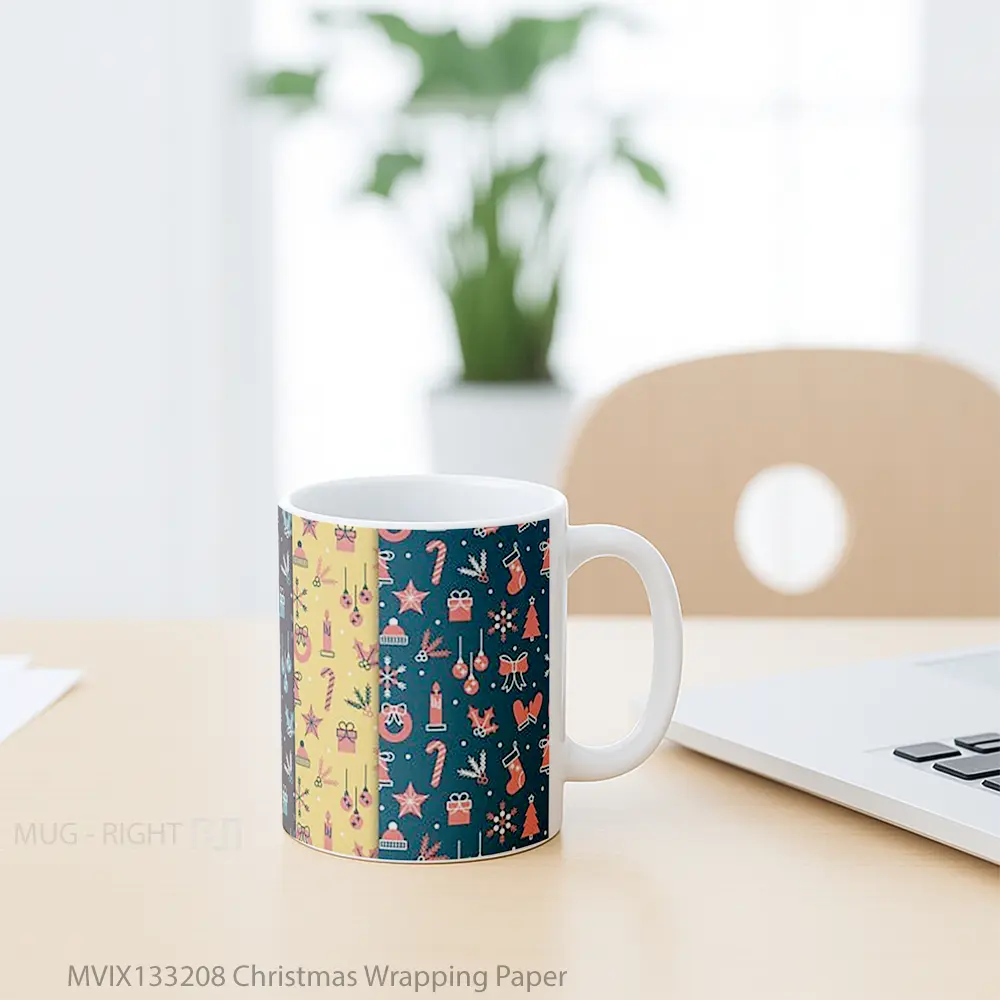 Mug Christmas Wrapping Paper Gelas Keramik Unik - All-side / Desain