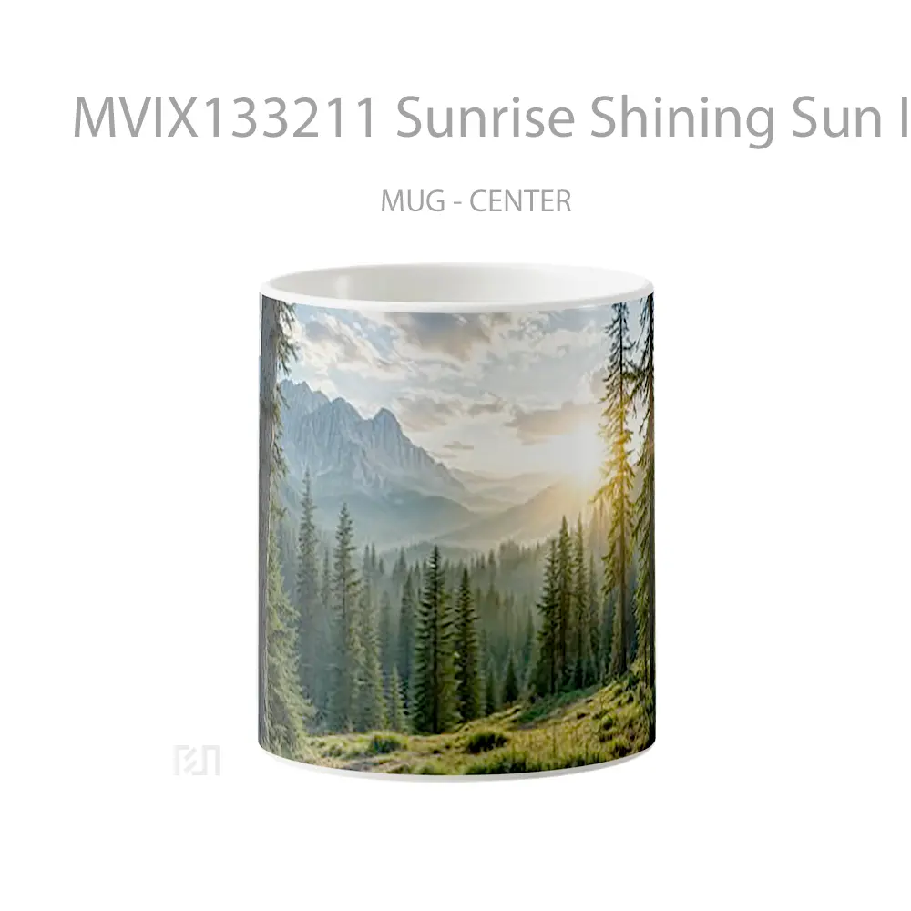 Mug Sunrise Shining Sun In The Forest Mountains With Pine Trees Gelas Pemandangan Alam
