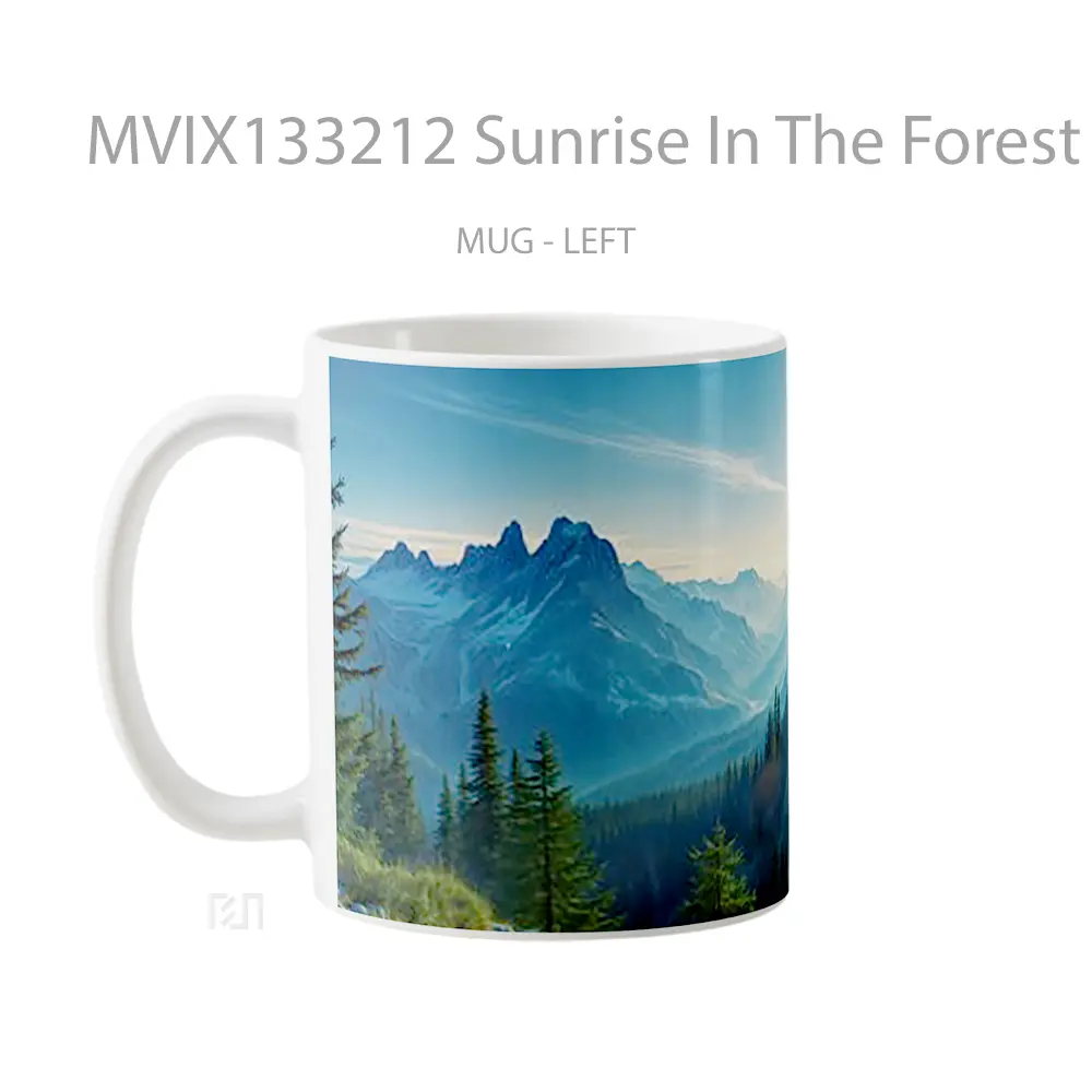 Mug Sunrise In The Forest With Snowy Mountains Gelas Pemandangan Alam - All-side / Desain