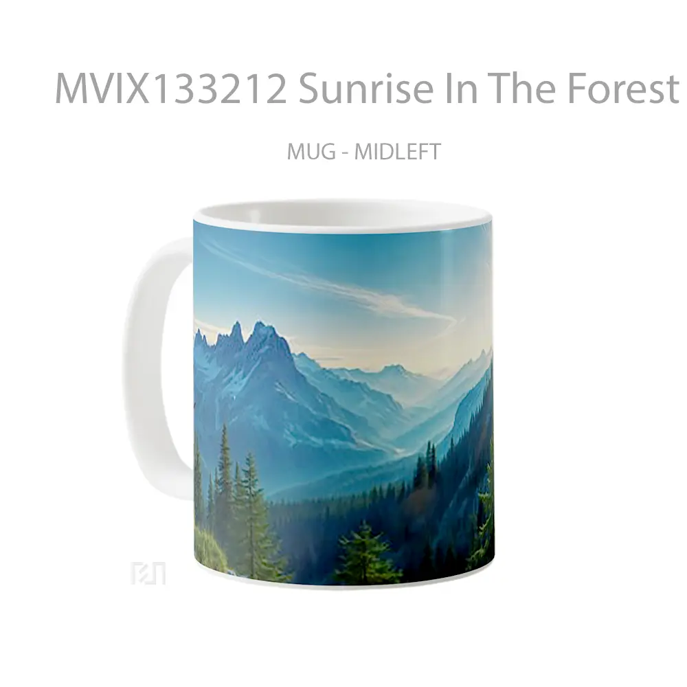 Mug Sunrise In The Forest With Snowy Mountains Gelas Pemandangan Alam - All-side / Desain