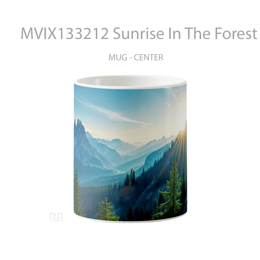 Mug Sunrise In The Forest With Snowy Mountains Gelas Pemandangan Alam