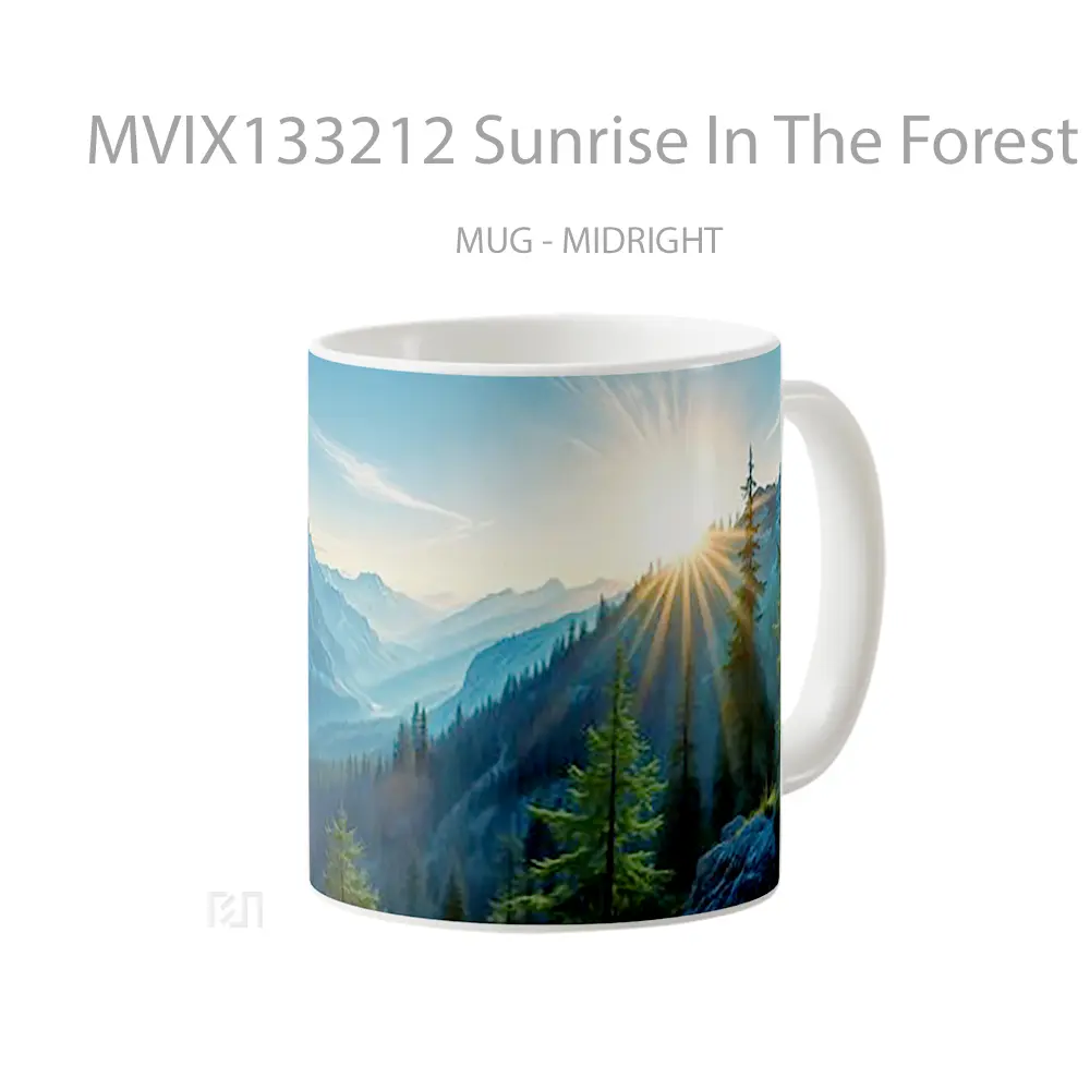 Mug Sunrise In The Forest With Snowy Mountains Gelas Pemandangan Alam - All-side / Desain