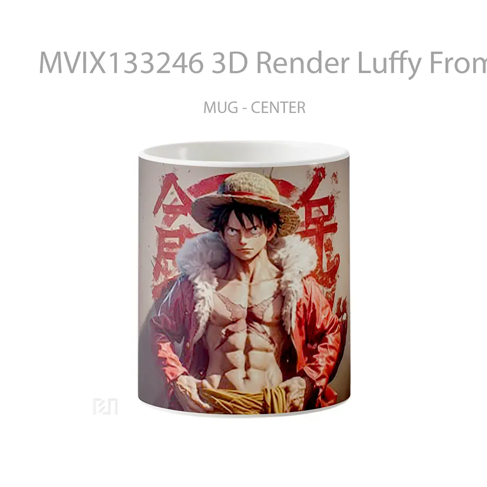 Mug 3D Render Luffy From One Piece Cangkir Anime