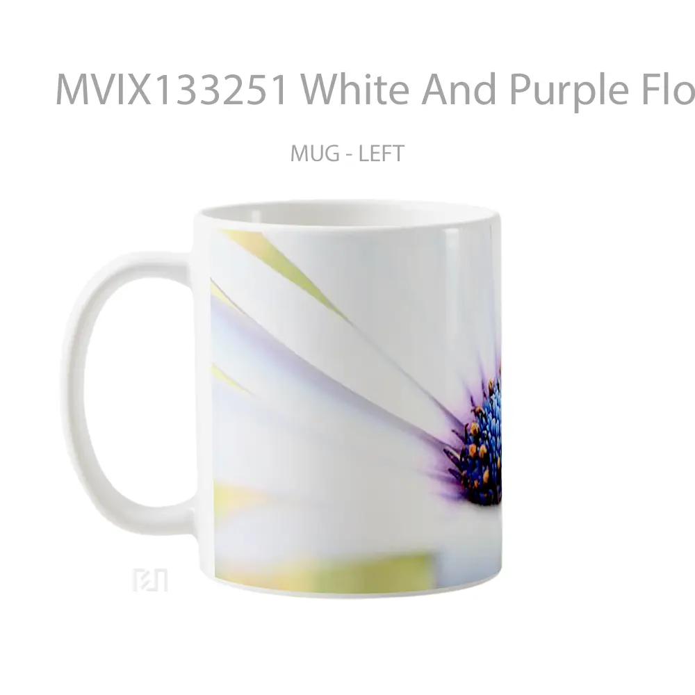 Mug White And Purple Flower Gelas Pemandangan Alam - All-side / Desain