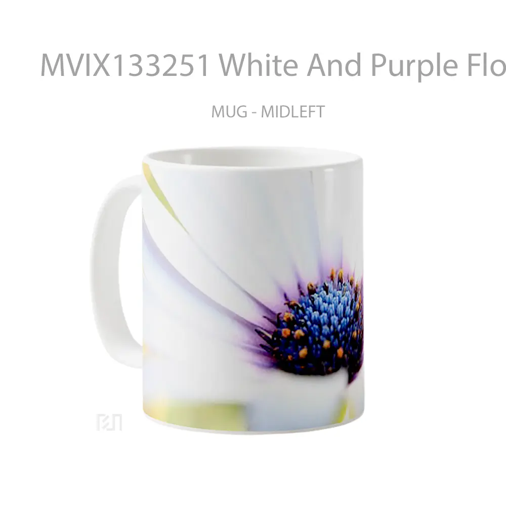 Mug White And Purple Flower Gelas Pemandangan Alam - All-side / Desain