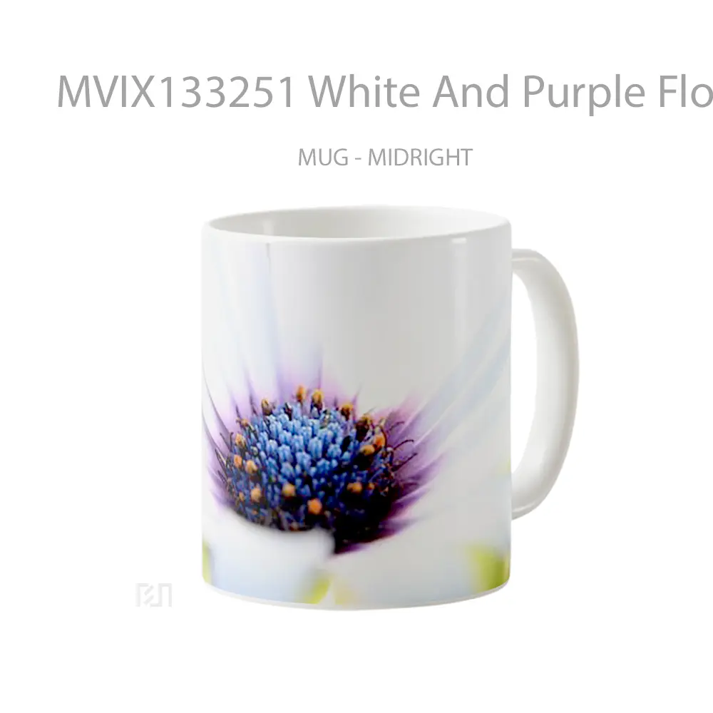 Mug White And Purple Flower Gelas Pemandangan Alam - All-side / Desain