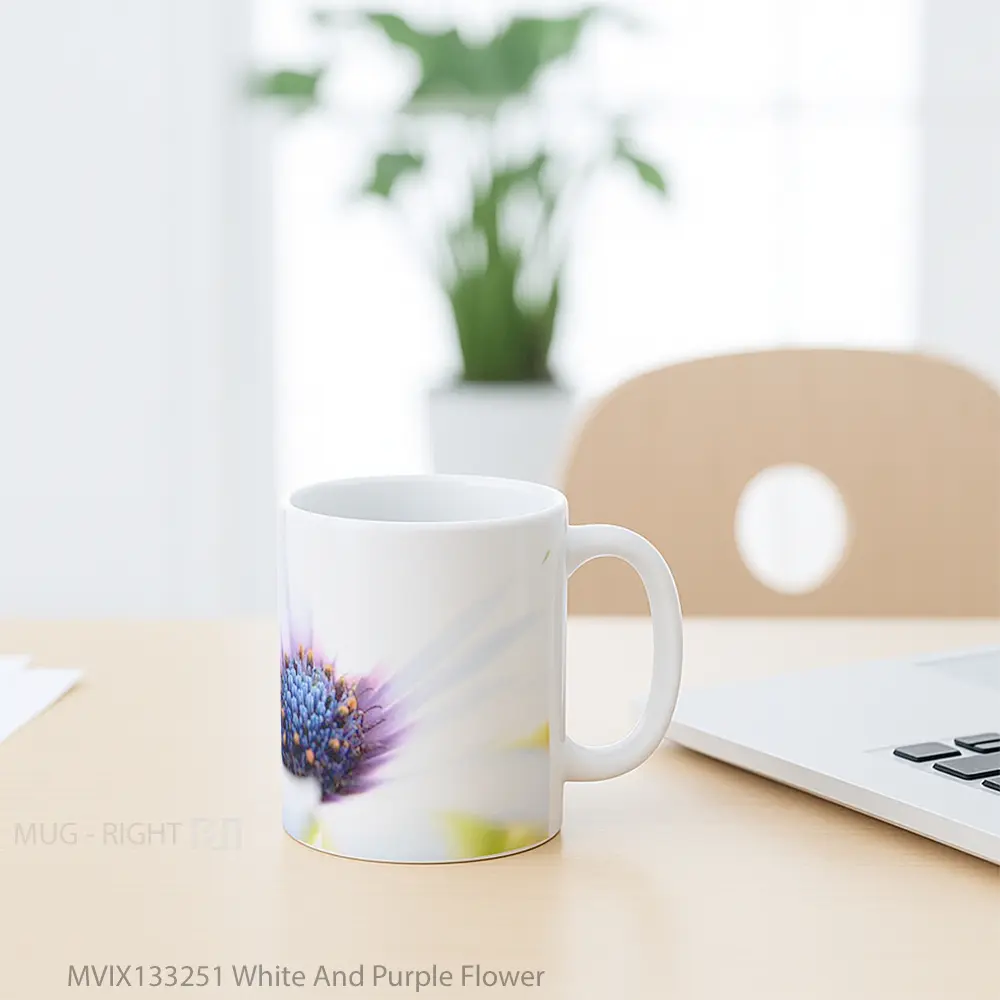 Mug White And Purple Flower Gelas Pemandangan Alam - All-side / Desain