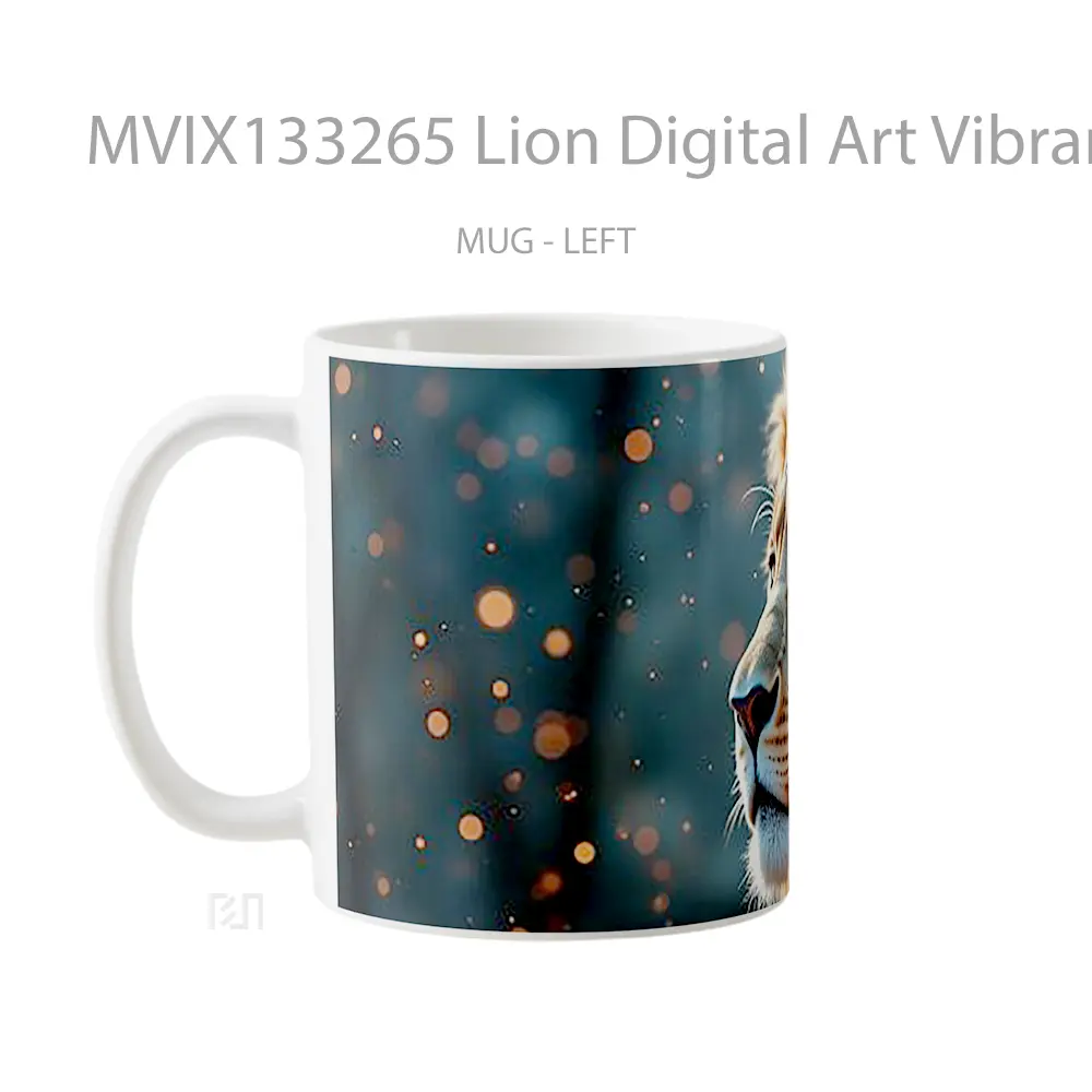 Mug Lion Digital Art Vibrant Colors Gelas Hewan Lucu - All-side / Desain