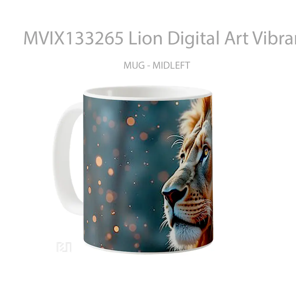 Mug Lion Digital Art Vibrant Colors Gelas Hewan Lucu - All-side / Desain