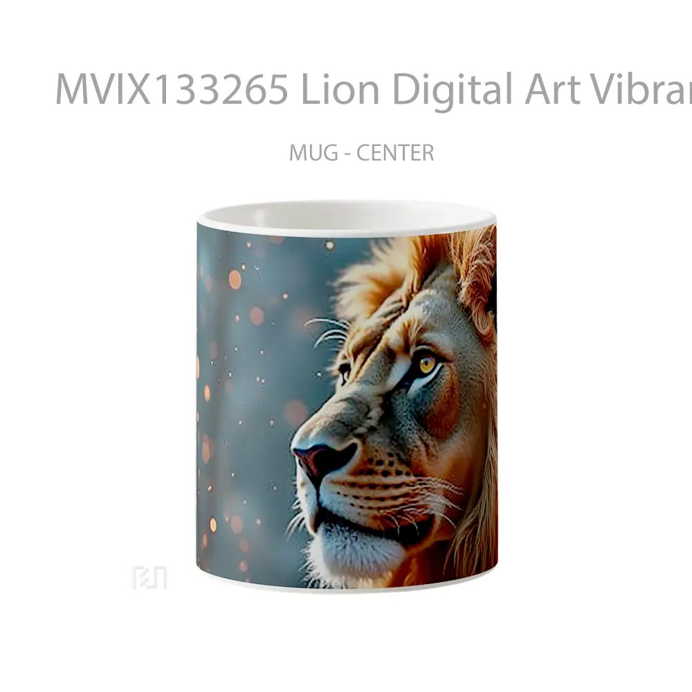 Mug Lion Digital Art Vibrant Colors Gelas Hewan Lucu
