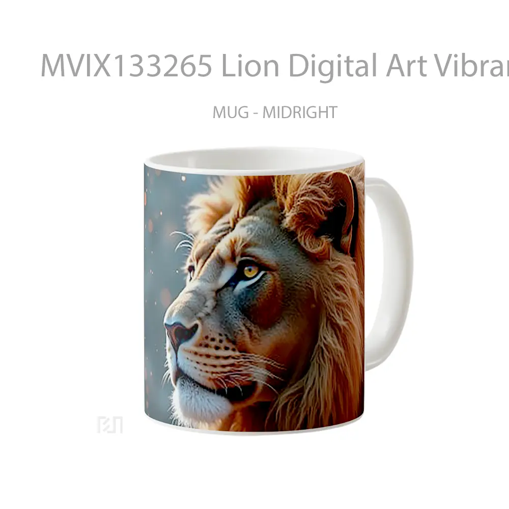 Mug Lion Digital Art Vibrant Colors Gelas Hewan Lucu - All-side / Desain