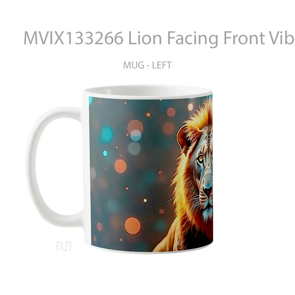 Mug Lion Facing Front Vibrant Colors Gelas Hewan Lucu - Tampak Tengah