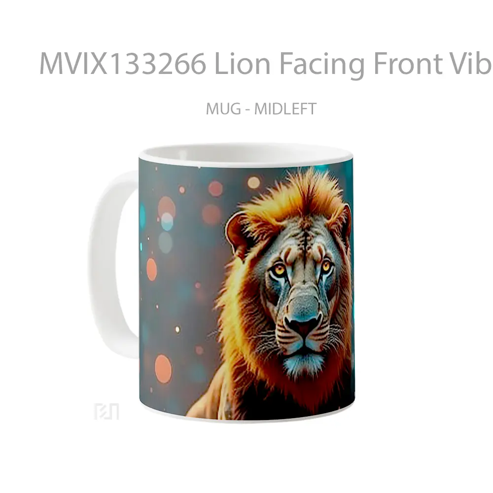 Mug Lion Facing Front Vibrant Colors Gelas Hewan Lucu - Tampak Tengah