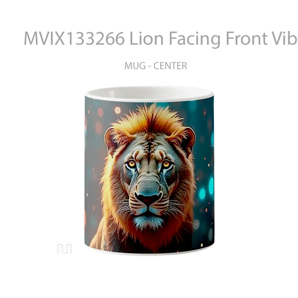 Mug Lion Facing Front Vibrant Colors Gelas Hewan Lucu