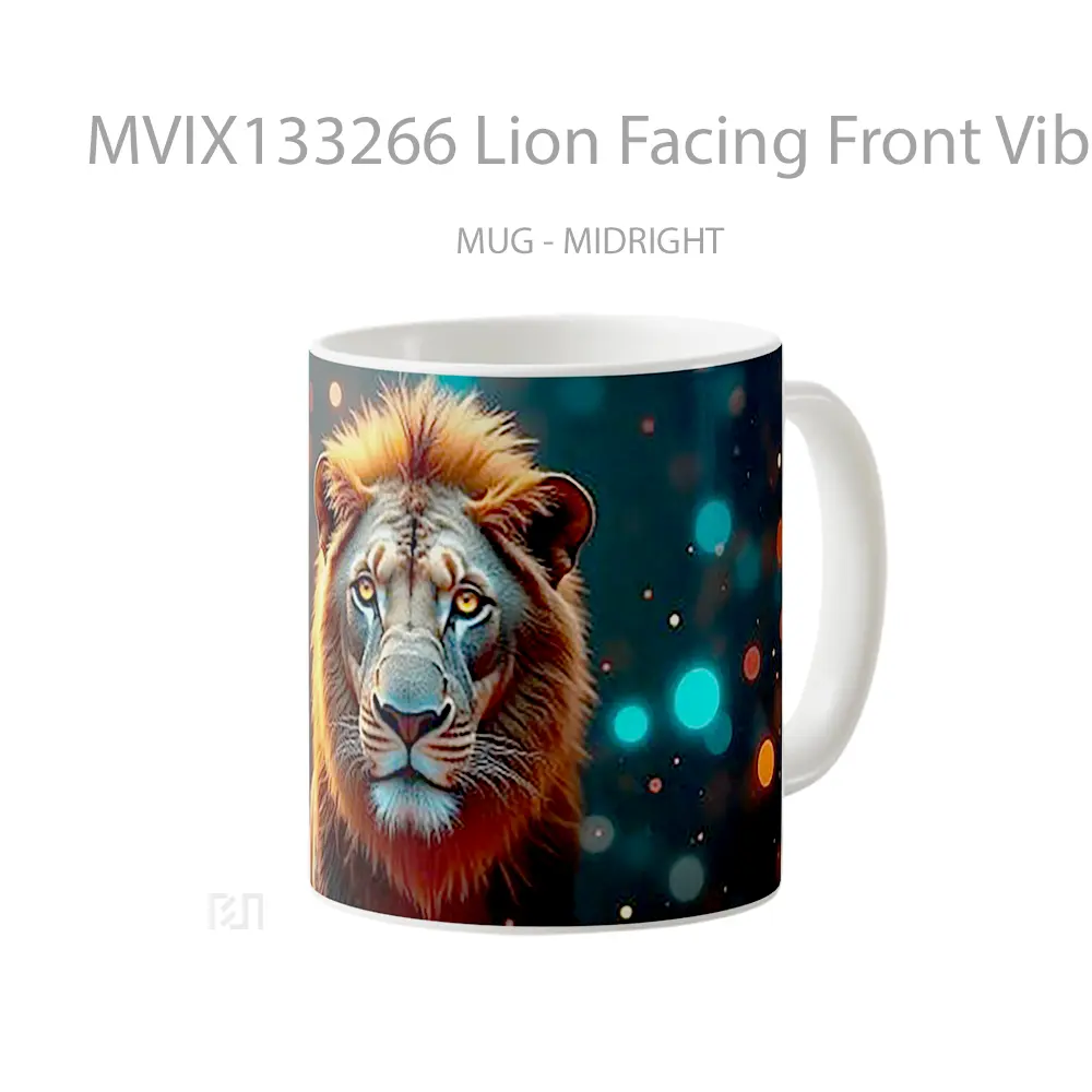 Mug Lion Facing Front Vibrant Colors Gelas Hewan Lucu - Tampak Tengah