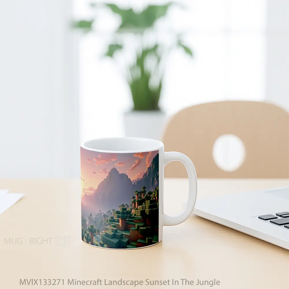 Mug Minecraft Landscape Sunset In The Jungle Cangkir Gamer - All-side / Desain