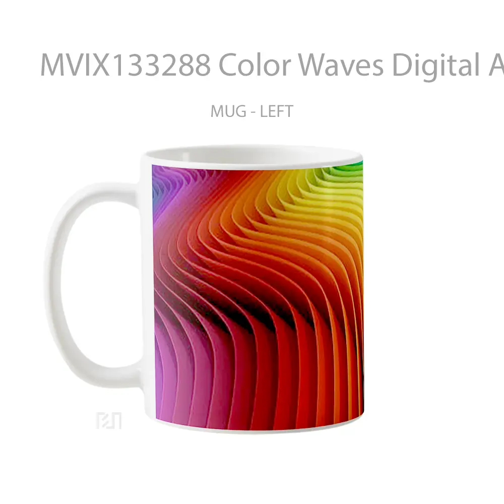 Mug Color Waves Digital Art Gelas Seni Modern - All-side / Desain