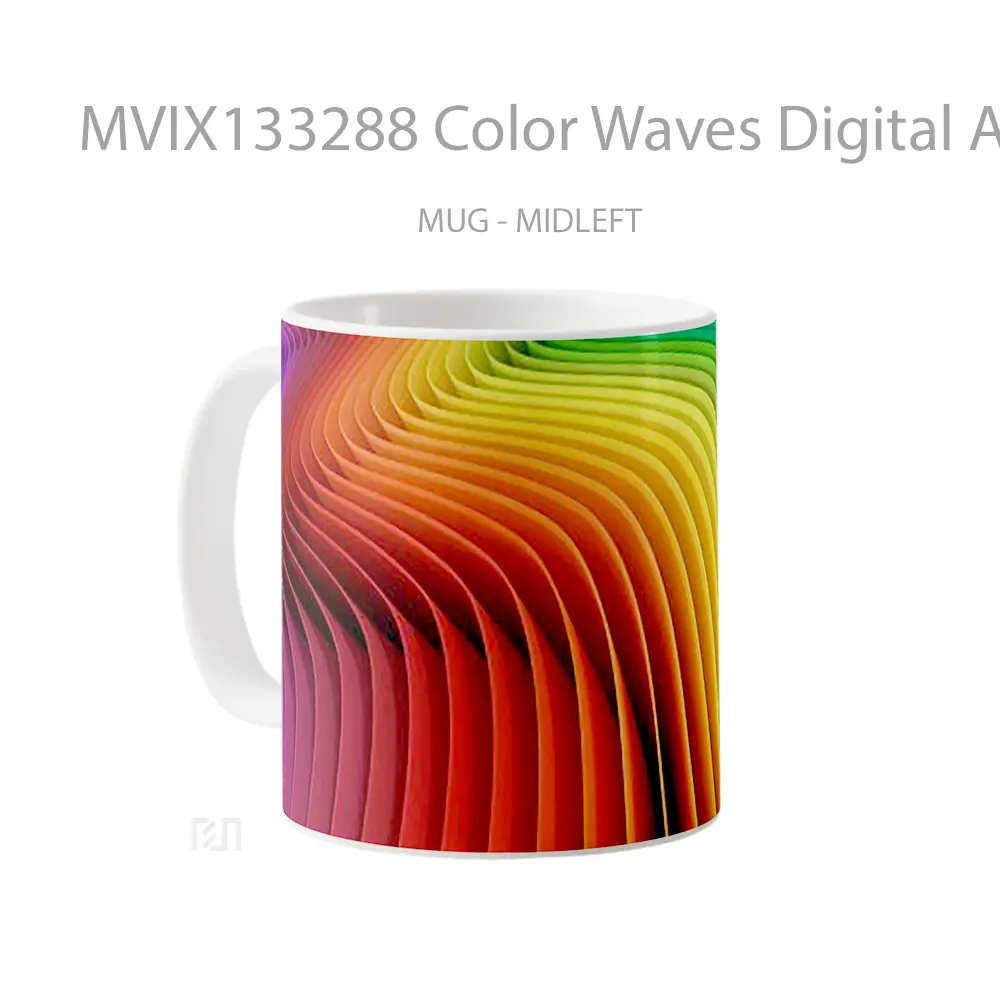 Mug Color Waves Digital Art Gelas Seni Modern - All-side / Desain