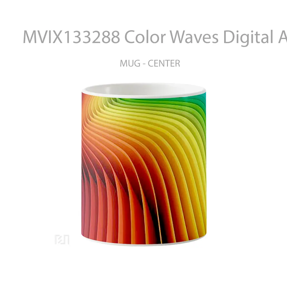 Mug Color Waves Digital Art Gelas Seni Modern