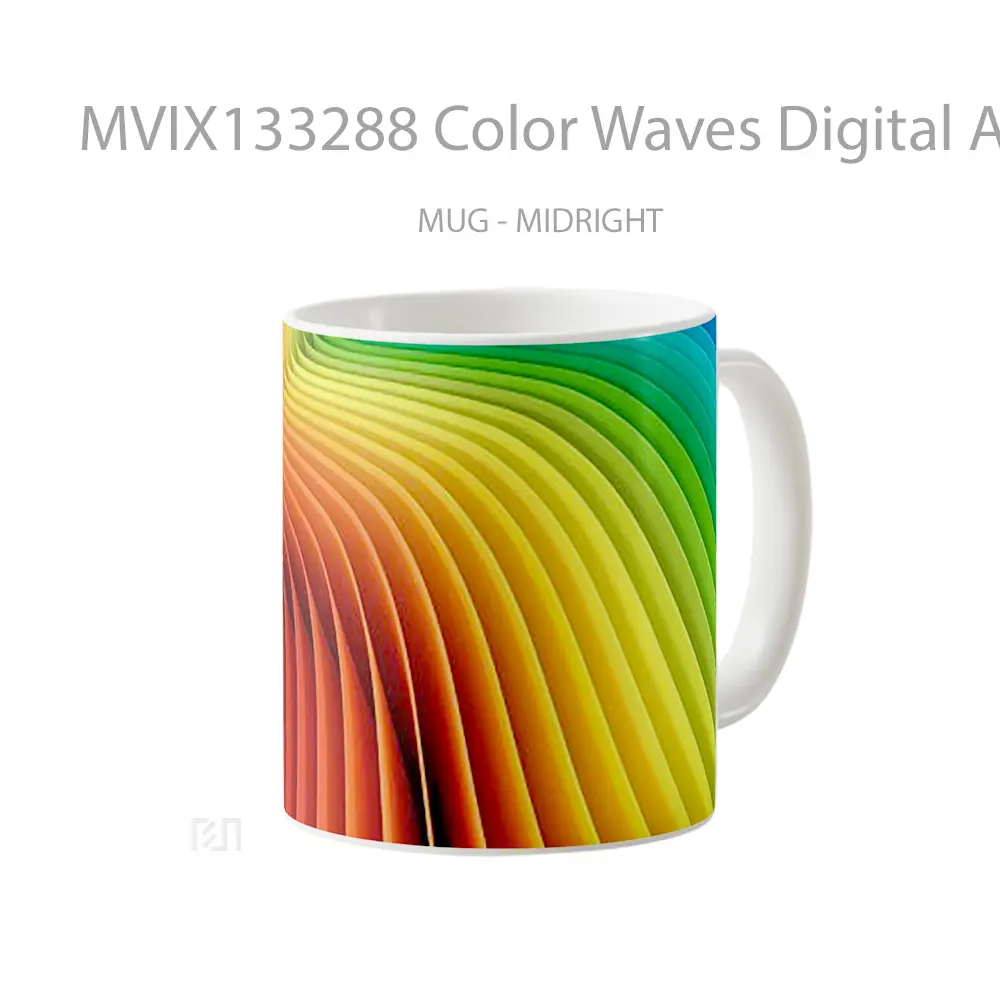Mug Color Waves Digital Art Gelas Seni Modern - All-side / Desain