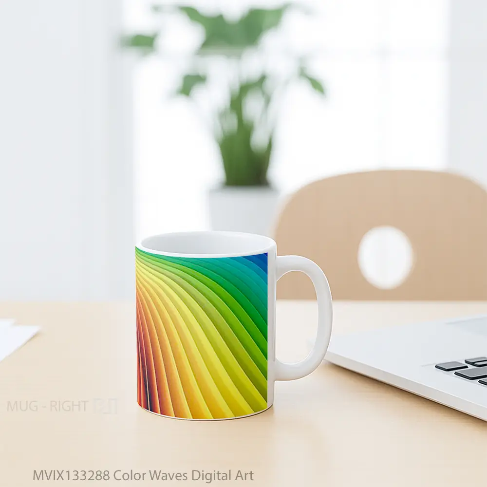 Mug Color Waves Digital Art Gelas Seni Modern - All-side / Desain