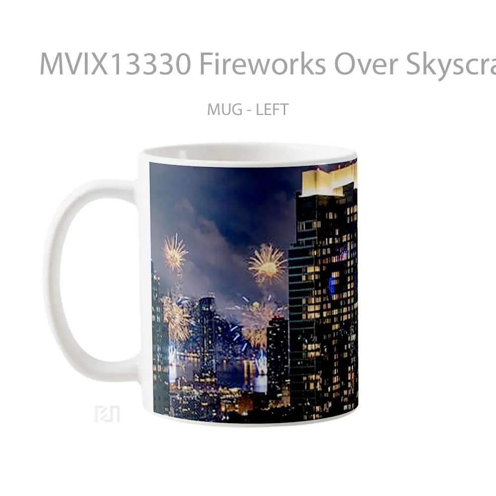 Mug Fireworks Over Skyscrapers Gelas Keramik Unik - All-side / Desain