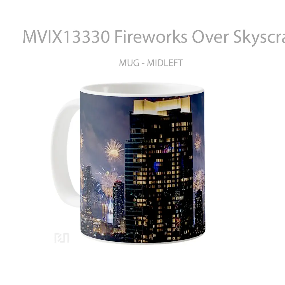 Mug Fireworks Over Skyscrapers Gelas Keramik Unik - All-side / Desain