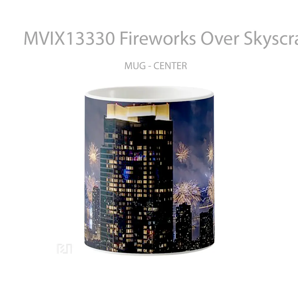 Mug Fireworks Over Skyscrapers Gelas Keramik Unik