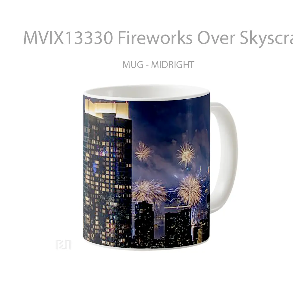 Mug Fireworks Over Skyscrapers Gelas Keramik Unik - All-side / Desain