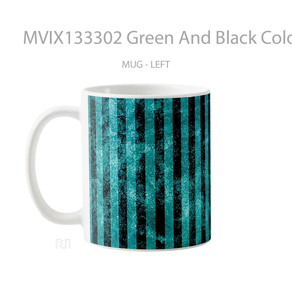 Mug Green And Black Color Bars Gelas Keramik Unik - All-side / Desain