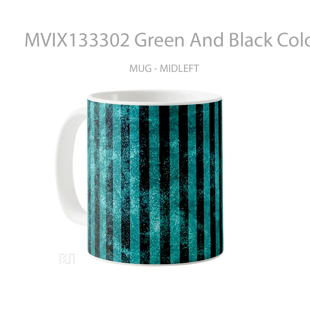 Mug Green And Black Color Bars Gelas Keramik Unik - All-side / Desain