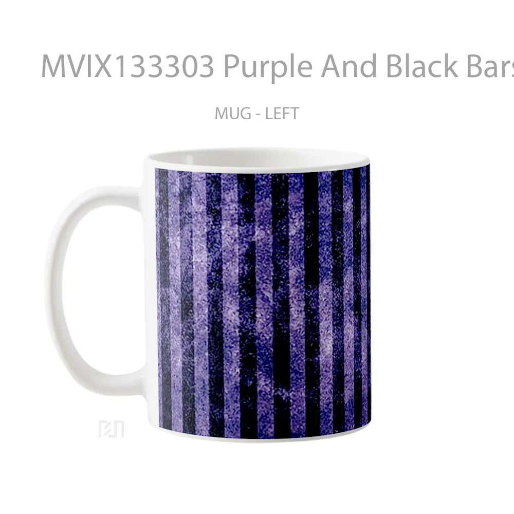 Mug Purple And Black Bars Gelas Keramik Unik - All-side / Desain