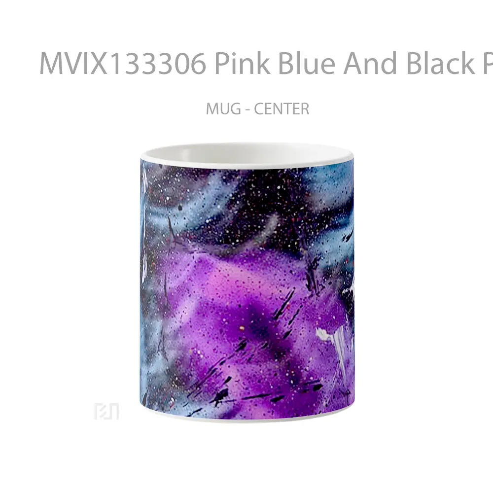 Mug Pink Blue And Black Paint Splashes Gelas Keramik Unik